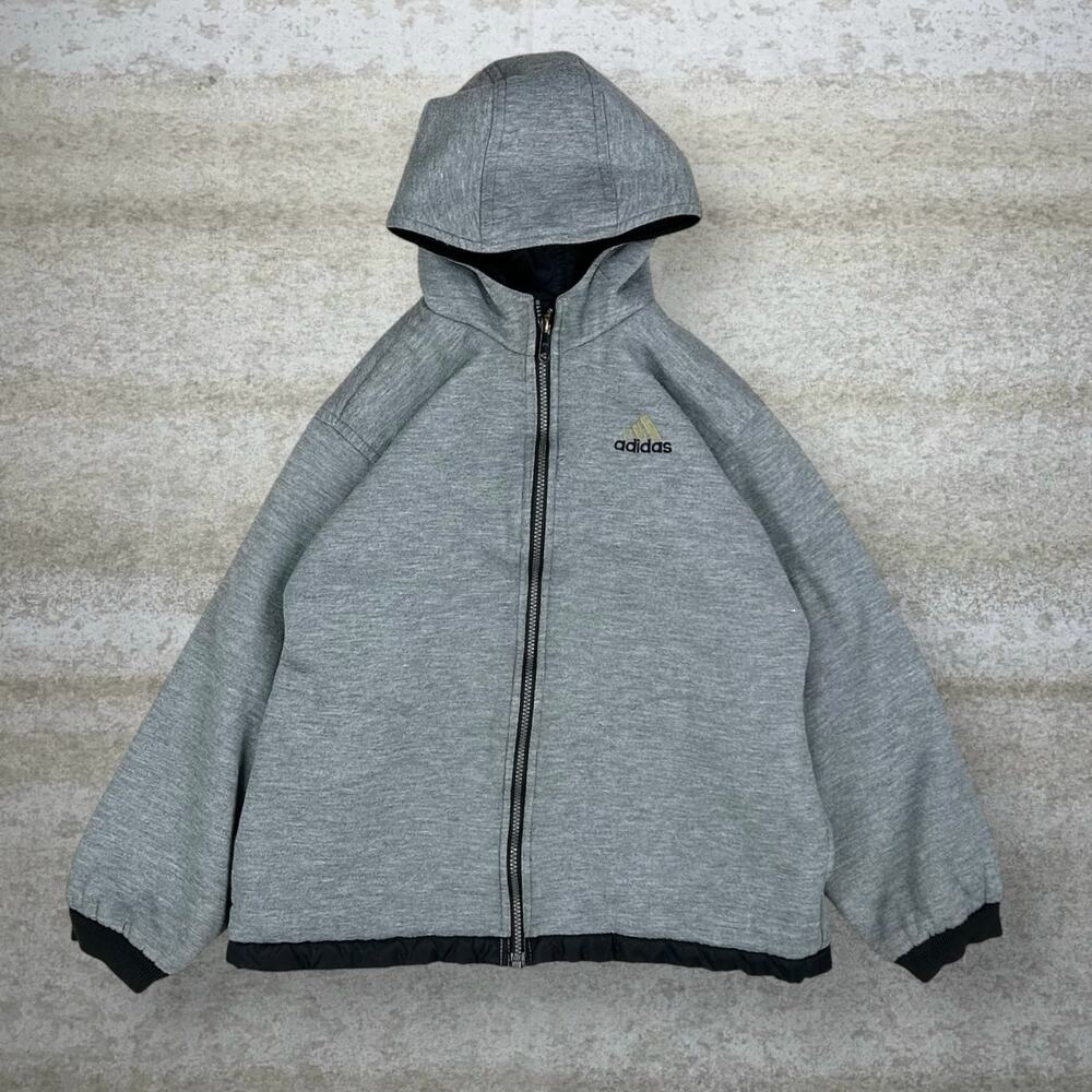 Vintage 90s Adidas Reversible Puffer Jacket Girls L Grey Black Insulated